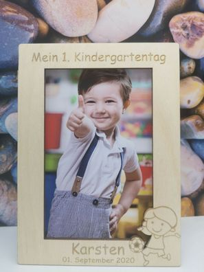 Personalisierter Bilderrahmen Kindergarten Wunschname Holz Junge Kindergartentag