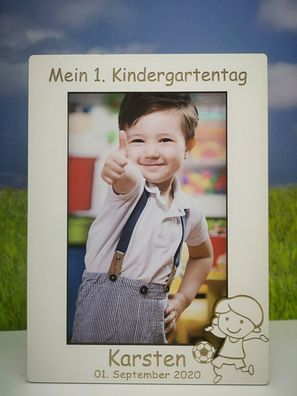 Personalisierter Bilderrahmen Kindergarten Wunschname Holz weiß Junge