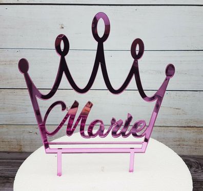 Caketopper Prinzessinnen Krone mit Wunschname aus Spiegelacryl in pink