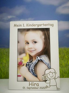 Personalisierter Bilderrahmen Kindergarten Wunschname Holz weiß Mädchen