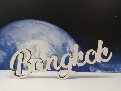 Schriftzug Bangkok oder wahlweise Ihre Wunschstadt aus Holz in weiß Stadtname
