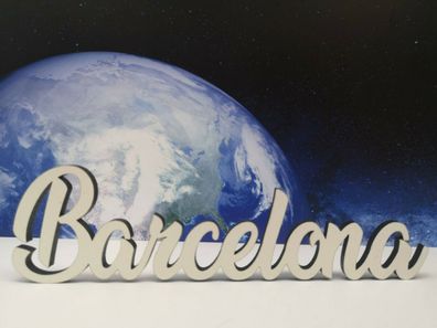 Schriftzug Barcelona oder wahlweise Ihre Wunschstadt aus Holz in weiß Stadtname