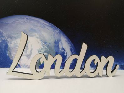 Schriftzug London oder wahlweise Ihre Wunschstadt aus Holz weiß Stadtname