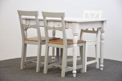 Tisch mit 3 Stühlen, weiß/ grau, gebraucht