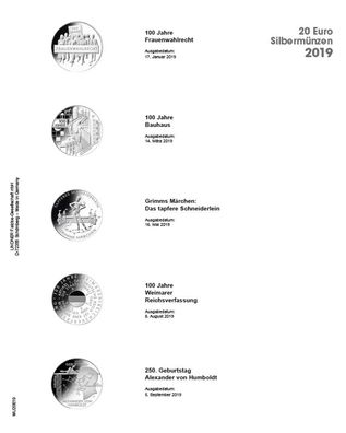 Vordruckblatt f. 20 Euro - Gedenkmünzen Deutschland 2019