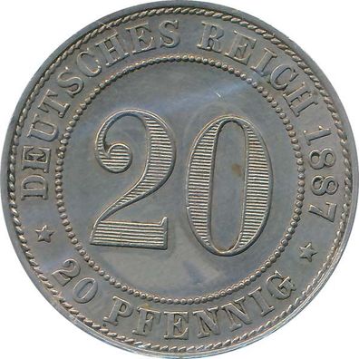Kaiserreich J.006 1887 J Kleinmünze 20 Pfennig*
