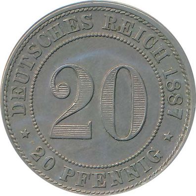 Kaiserreich J.006 1887 G Kleinmünze 20 Pfennig*