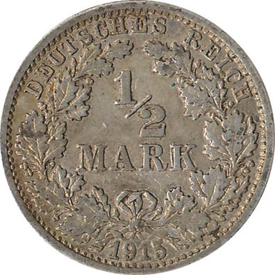 Kaiserreich J.016 1915 F Kleinmünze 1/2 Mark Silber*