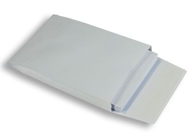 125 Faltentaschen Weiß 162x229x25 mm (DIN C5) mit Haftklebung