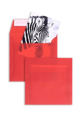100 Transparente Briefumschläge Rot (Intensivrot) 220x220 mm mit Haftklebung