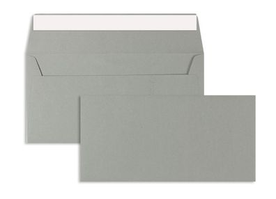 100 Briefumschläge Grau 110x220 mm (DIN Lang) mit Haftklebung