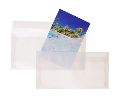 100 Transparente Briefumschläge Creme 110x220 mm (DIN Lang) mit Haftklebung