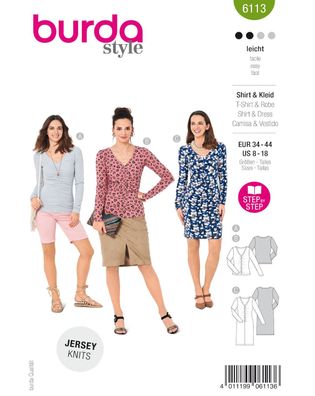 Burda Style Papierschnittmuster Shirts und Kleid mit Raffung #6113