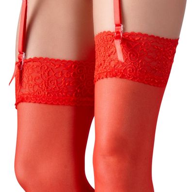 Strapse-Strümpfe rot S M L XL Damen Nylons breite Spitze stockings "Rouge"
