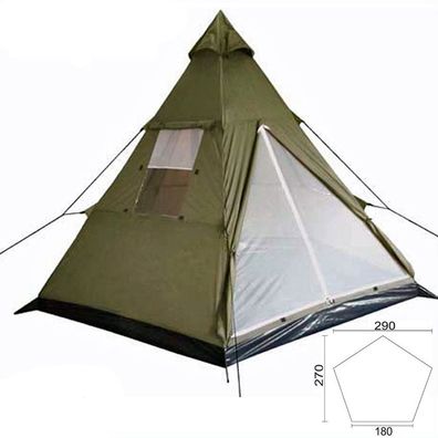 MFH 3 Pers. Indianer Camping Zelt "Tipi" 290 x 270 x 225 cm oliv