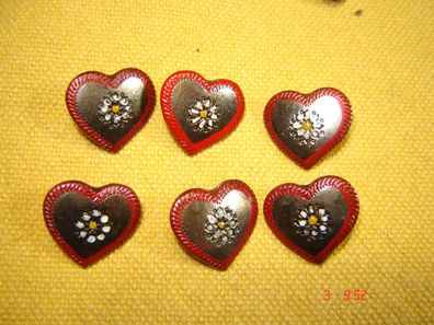 10 Stück Knopf Herz handbemalt rot 1,7cm Dirndlknopf Trachtenknopf