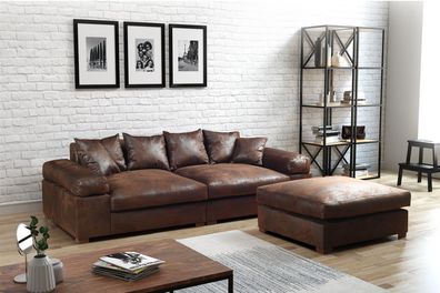 Big Sofa Megasofa Riesensofa AREZZO - Vintage Braun inkl. Hocker