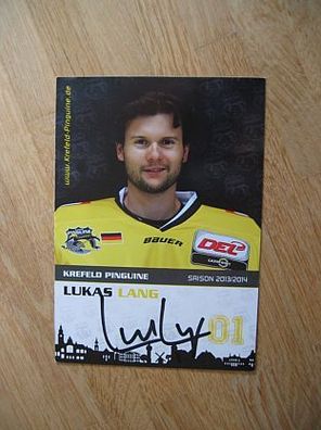 Eishockey Krefeld Pinguine Saison 13/14 Lukas Lang - handsigniertes Autogramm!!!