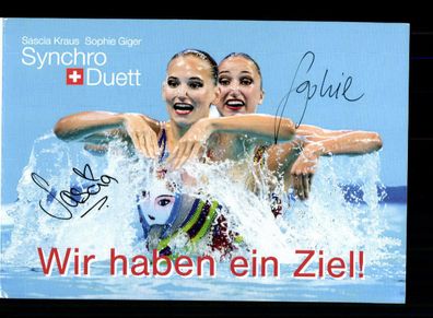 sascia Kraus und Sophie Giger Autogrammkarte Original Signiert Schwimmen