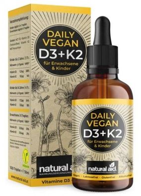 Daily Vegan D3 + K2 Tropfen für Kinder und Erwachsene 500-1000 I. E, 30 ml (ca. 6-1