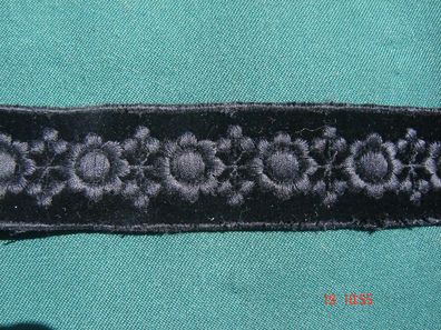 Samtborte bestickt schwarz 3,5 cm breit Baumwolle je 1 Meter