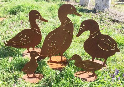 ENTEN MIT KÜKEN zur Auswahl Ente Wildente Edelrost Rost Huhn Gans Garten Ostern