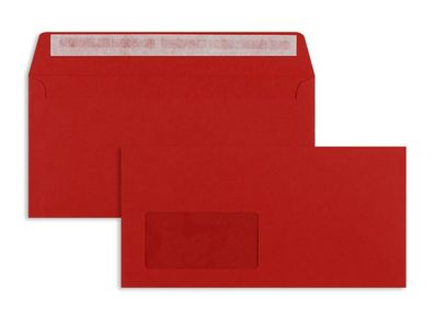 100 Briefumschläge Rot (Intensivrot) 114x229 mm (DIN C6/5) mit Haftklebung