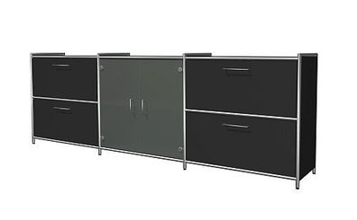 Sideboard Artline 2 OH 236x38x78 cm mit Vorbautüren Glas und 4 Schubfächern