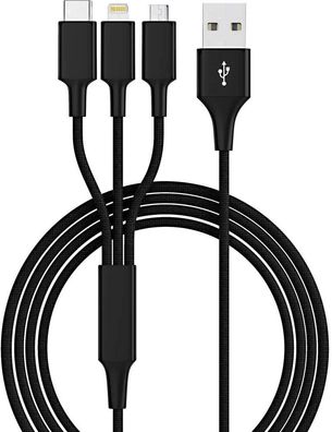 SMRTER Hydra PRO schwarz 3 in 1 Ladekabel USB C Lightning Micro USB Kombi Kabel