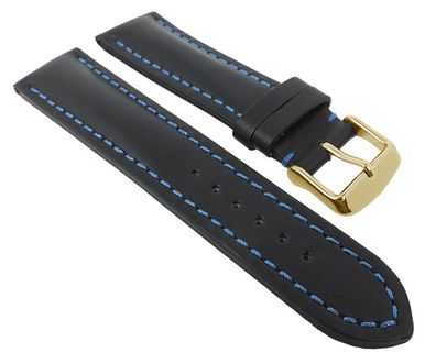 Herzog Swiss-Chrono | Uhrenarmband Leder schwarz blaue Naht 29114