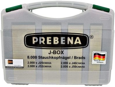 Prebena® Stauchkopfnägel (Brads) Sortimentskoffer J-Box, verzinkt + geharzt