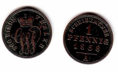 1Pfennig Kupfer Münze Schaumburg Lippe 1858 A (109307)