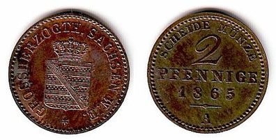 2 Pfennig Kupfer Münze Sachsen Weimar Eisenach 1865 A (109348)