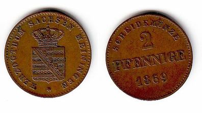 2 Pfennig Kupfer Münze Sachsen Meiningen 1869 (109545)