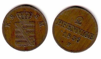 2 Pfennige Kupfer Münze Sachsen 1856 F (109252)