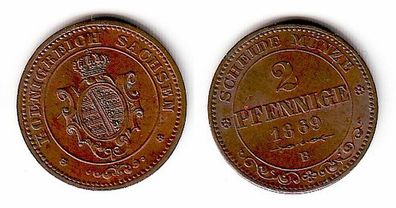 2 Pfennige Kupfer Münze Sachsen 1869 B (109134)