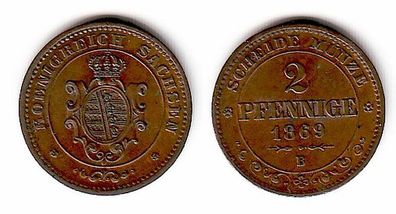 2 Pfennige Kupfer Münze Sachsen 1869 B (109378)