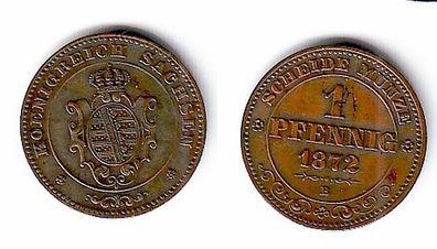 1 Pfennig Kupfer Münze Sachsen 1872 B (109073)