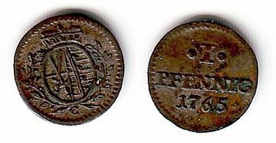 1 Pfennig Münze Sachsen 1765 C (109659)