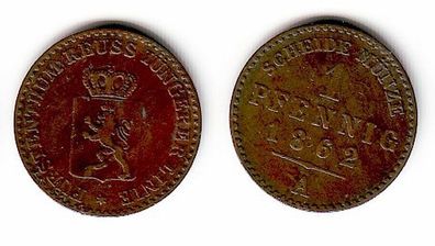 1 Pfennig Kupfer Münze Reuss jüngere Linie 1862 A (109496)