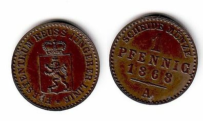1 Pfennig Kupfer Münze Reuss jüngere Linie 1868 A (109804)