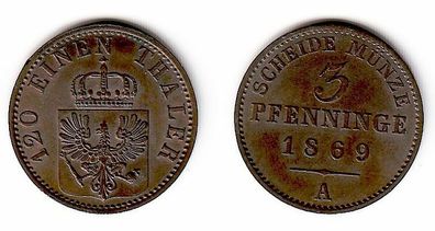 3 Pfennige Kupfer Münze Preussen 1869 A (109149)