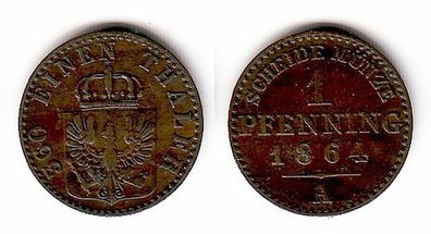 1 Pfennig Kupfer Münze Preussen 1864 A (109591)