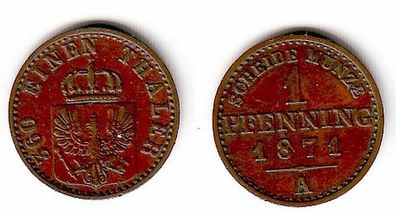 1 Pfennig Kupfer Münze Preussen 1871 A (109302)