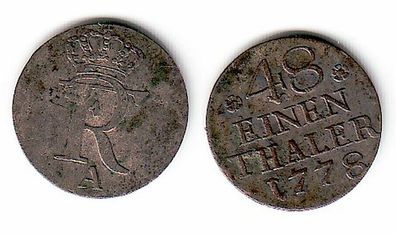 1/48 Taler Silber Münze Preussen 1778 A (109412)