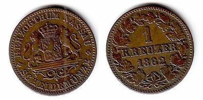 1 Kreuzer Kupfer Münze Nassau 1862 (107543)