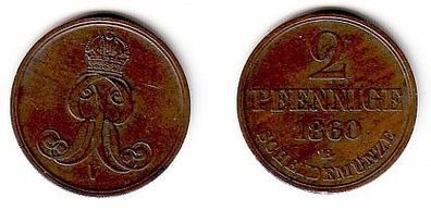 2 Pfennige Kupfer Münze Hannover 1860 B (109453)