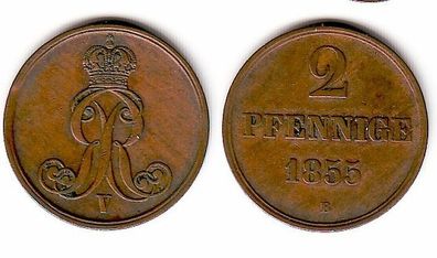 2 Pfennige Kupfer Münze Hannover 1855 B (109288)