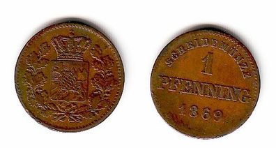 1 Pfennig Kupfer Münze Bayern 1869 (102723)