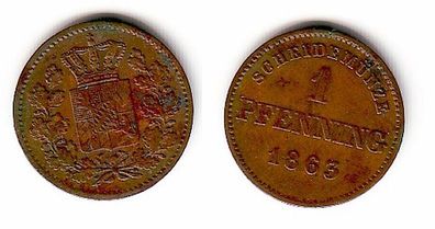 1 Pfennig Kupfer Münze Bayern 1863 (108416)